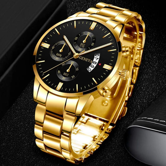 Men Strap Wristwatch Gold
